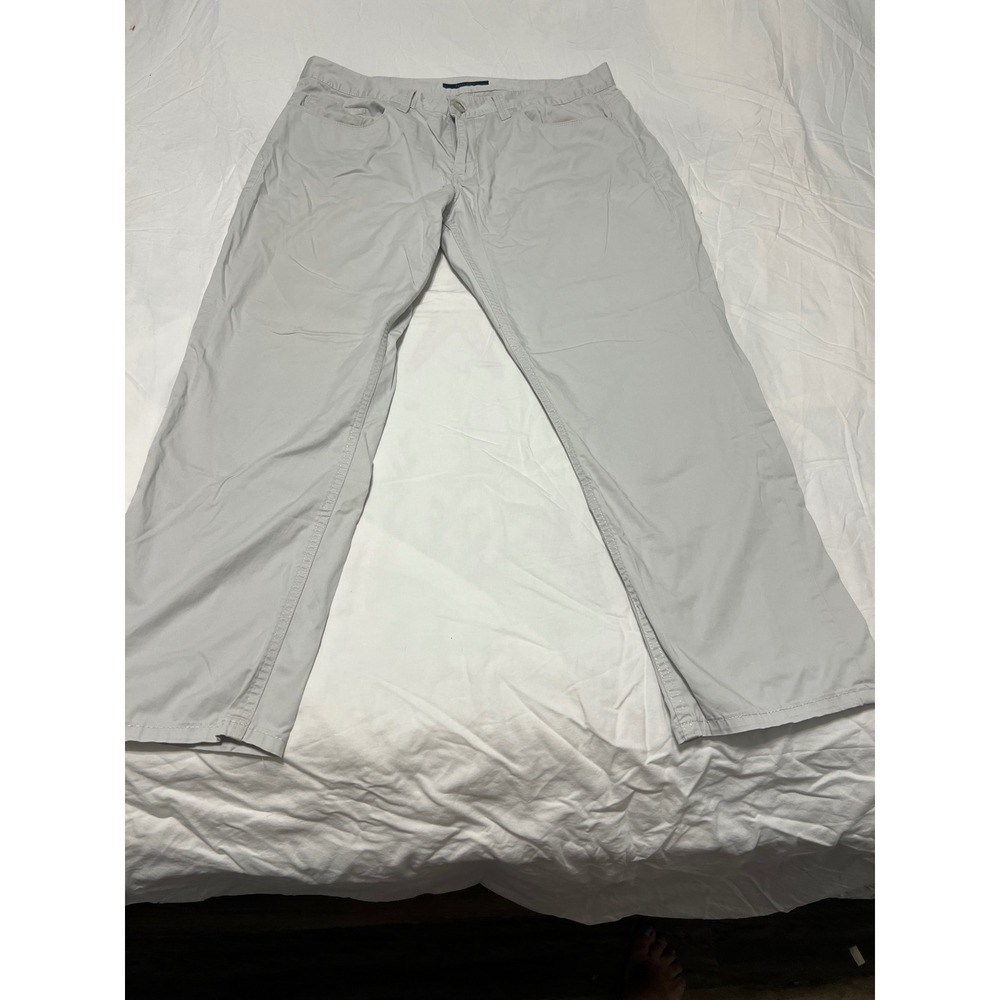 Perry Ellis Slim Fit Chino Pants Light Gray Stone Cotton Stretch Trousers 38x29